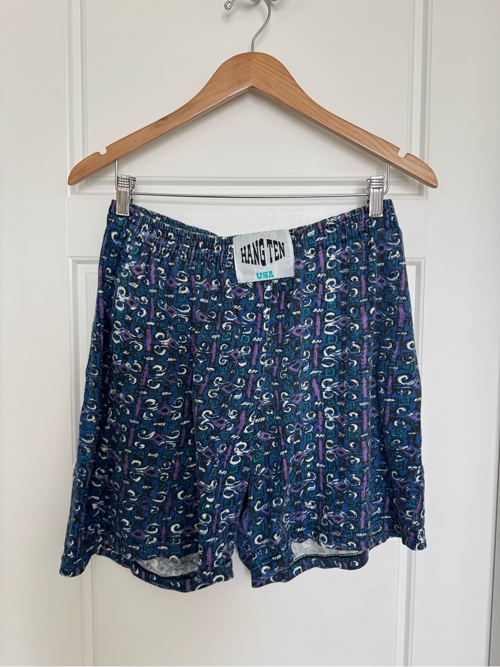 Vintage Retro Hang Ten Blue Patterned Men’s Shorts Size Medium